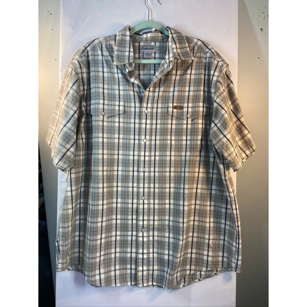 CARHARTT MENS XLARGE SNAP DOWN SHORT SLEEVE PLAID COTTON SHIRT